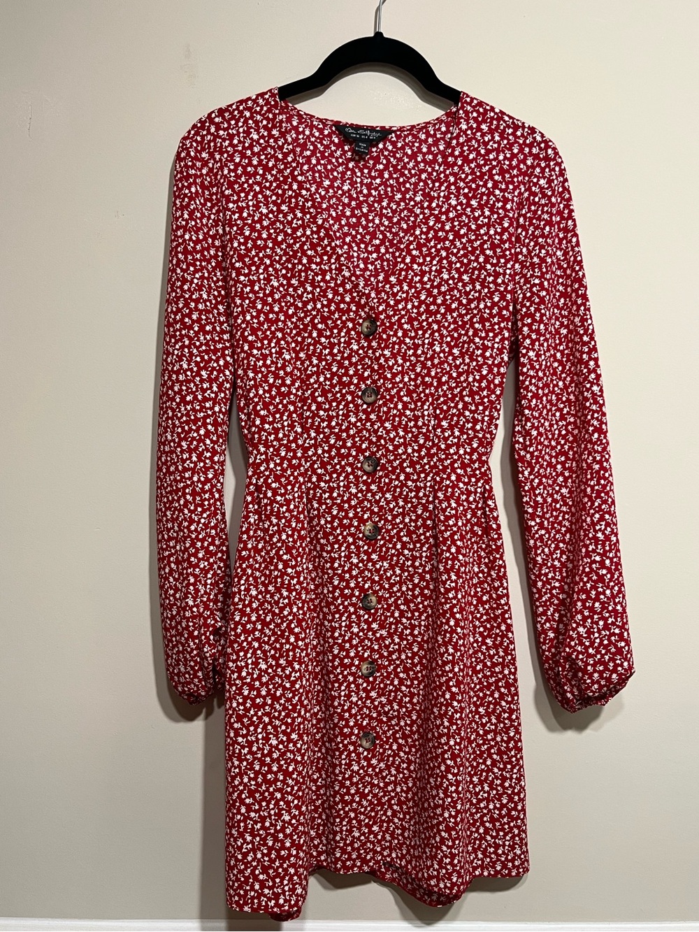 Miss Selfridge Red Floral Long-Sleeve Button Dress